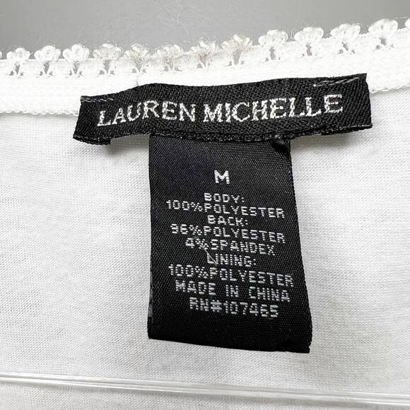 LAUREN MICHELLE Heart Lace Blouse 3/4 Sleeve Scoop Neck Sheer Mesh White Size M - Picture 5 of 6